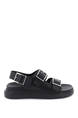 Alexander mcqueen leather sandals with maxi buckles 782466 WIEU3 BLACK SILVER