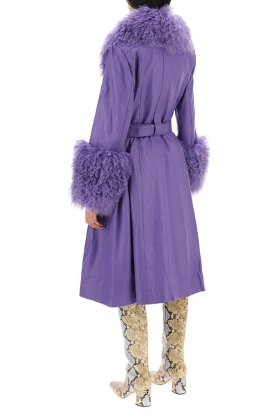 foxy leather and shearling long coat 79025 PURPLE