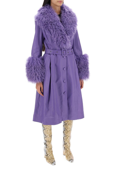 foxy leather and shearling long coat 79025 PURPLE