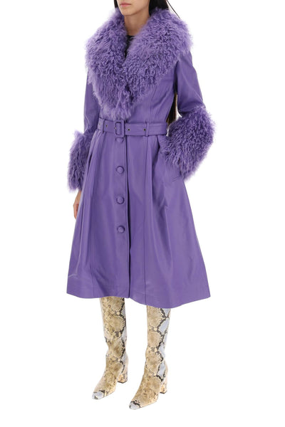 foxy leather and shearling long coat 79025 PURPLE