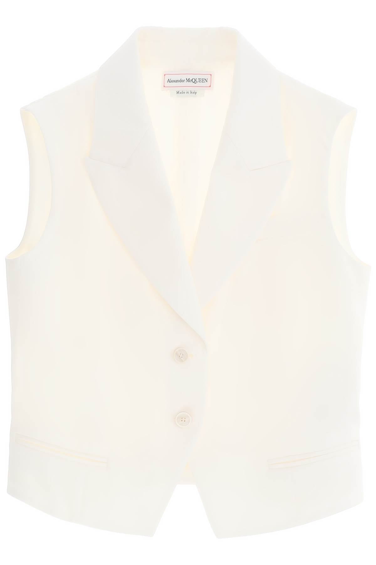 Alexander mcqueen cropped viscose twill vest for 790997 QEAFI IVORY