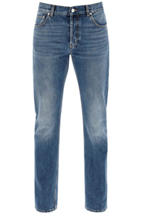 straight leg jeans with faux pocket on the back. 794082 QYAA5 BLUE WASHED