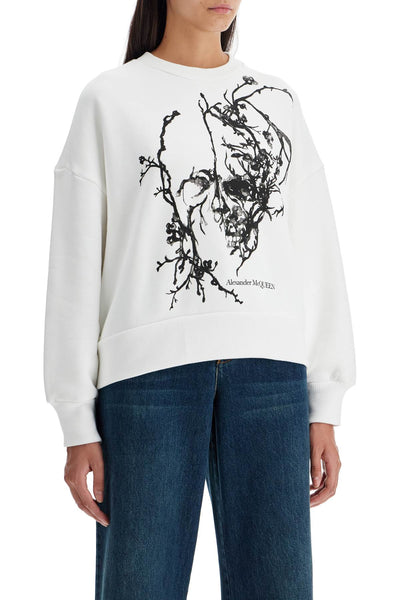 boxy cherry blossom skull sweat 797767 QZAM7 WHITE BLACK