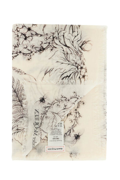 wool stole with botanical print 798807 3222Q WHITE BLACK