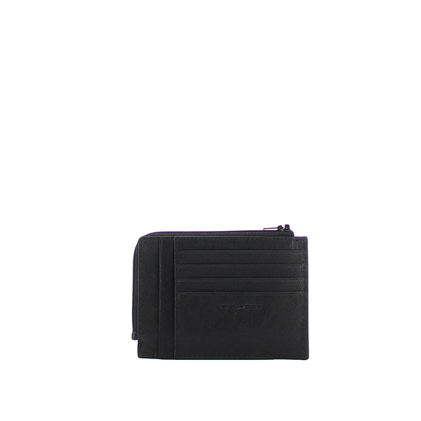 Piquadro - zipped credit card holder black square - pu1243b3r | Italystation.com - Shop Now at italystation.com