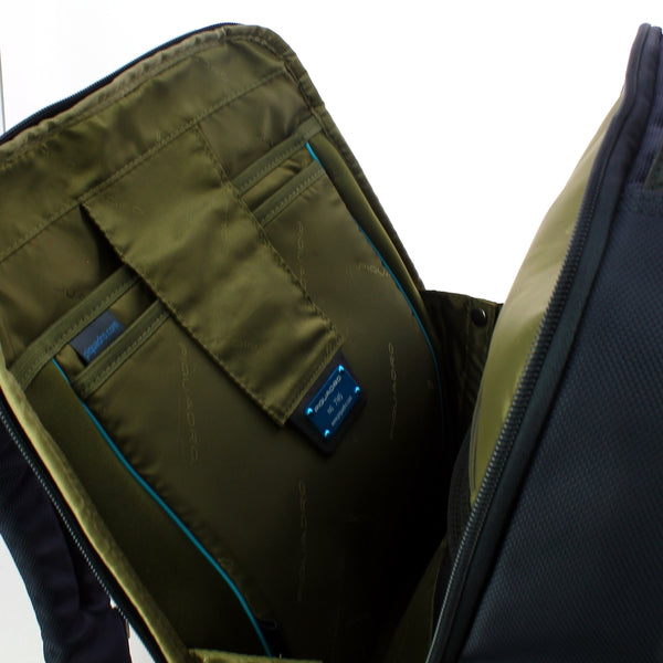 Piquadro - Fast-Check Laptop Backpack Brief 2 15.6 in recycled fabric with LED lights - CA4532BR2L - BLU
