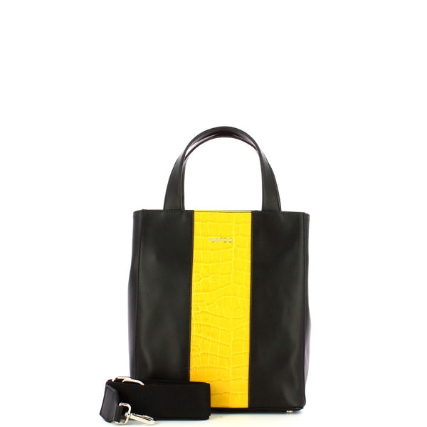 Iuntoo - Medium Vertical Gioia Shopper in Leather with Cocco Strip - 168024 - NERO/GIALLO