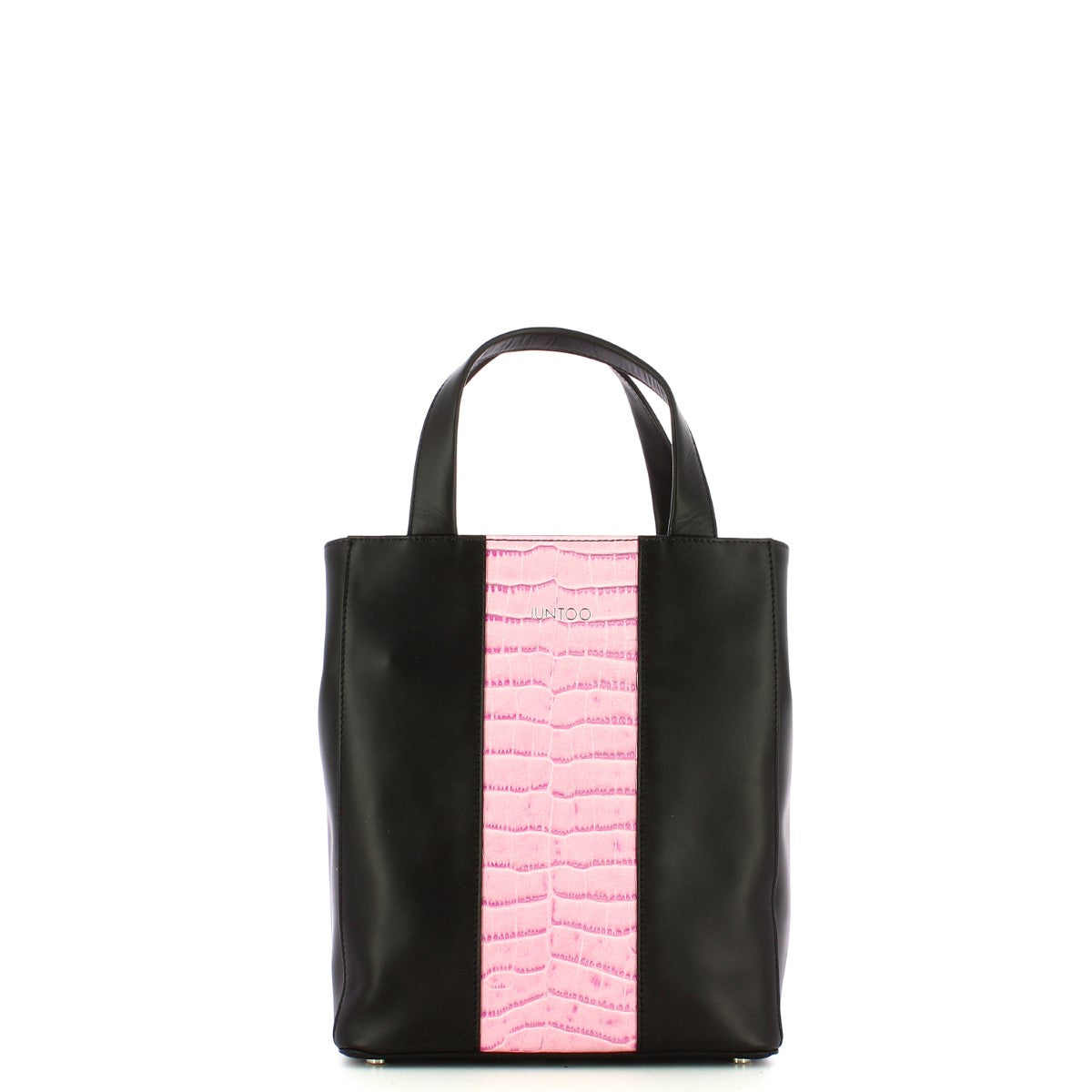 Iuntoo - 中型垂直 Gioia 皮革購物包，帶 Cocco 條紋 - 168024 - NERO/LILLA