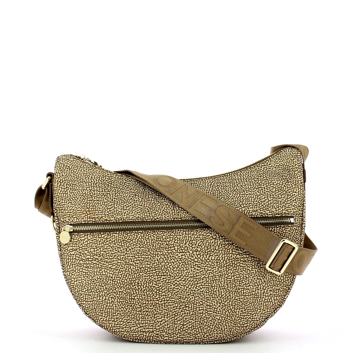 Borbonese - Luna Middle Beige Brown Bag with pocket made of Recycled Nylon - 934108I15 - BEIGE/MARRONE