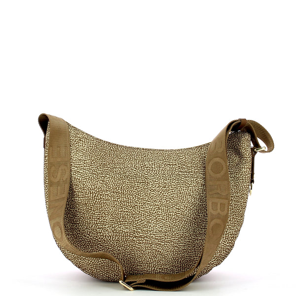 Borbonese - Luna Middle Beige Brown Bag with pocket made of Recycled Nylon - 934108I15 - BEIGE/MARRONE