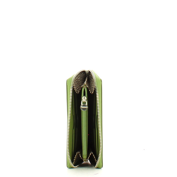 Borbonese - Portafoglio Medium RFID Zip Around Verde Militare OP Naturale - 910543G61 - VERDE/MILITARE/OP/NATURALE