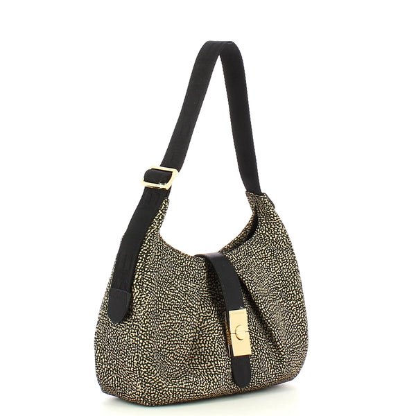 Borbonese - Hobo Bag Cortina Small OP Naturale Nero - 923937I15 - OP/NATURALE/NERO