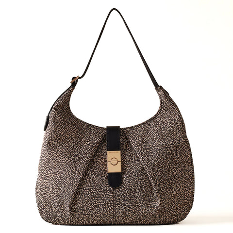 Borbonese - Hobo Bag Cortina Medium OP Naturale Nero - 923938I15 - OP/NATURALE/NERO