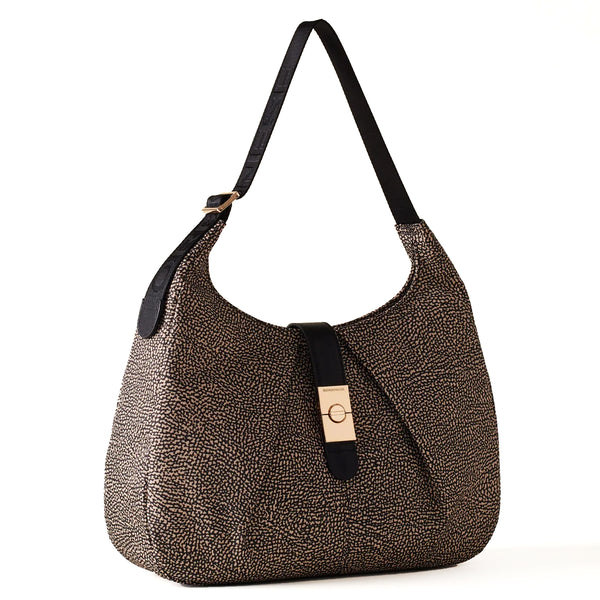 Borbonese - Hobo Bag Cortina Medium OP Naturale Nero - 923938I15 - OP/NATURALE/NERO
