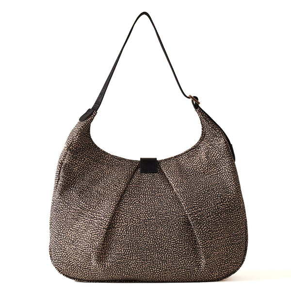 Borbonese - Hobo Bag Cortina Medium OP Naturale Nero - 923938I15 - OP/NATURALE/NERO