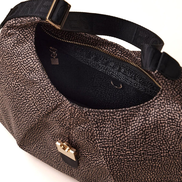 Borbonese - Hobo Bag Cortina Medium OP Naturale Nero - 923938I15 - OP/NATURALE/NERO