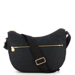 Borbonese - Luna Small Dark Black Bag with pocket made of Recycled Nylon - 934107I15 - DARK/BLACK