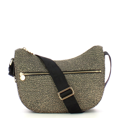 Borbonese - Luna Bag Small with pocket in Recycled Nylon OP Naturale Nero - 934107I15 - OP/NATURALE/NERO
