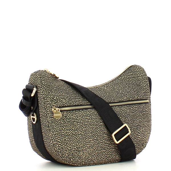 Borbonese - Luna Bag Small with pocket in Recycled Nylon OP Naturale Nero - 934107I15 - OP/NATURALE/NERO