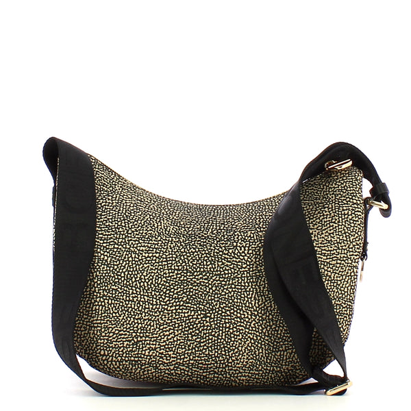 Borbonese - Luna Bag Small with pocket in Recycled Nylon OP Naturale Nero - 934107I15 - OP/NATURALE/NERO