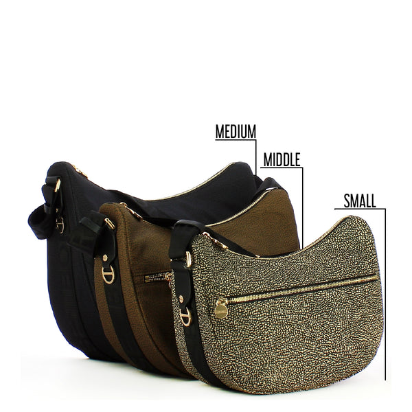 Borbonese - Luna Bag Small with pocket in Recycled Nylon OP Naturale Nero - 934107I15 - OP/NATURALE/NERO