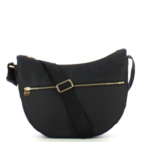 Borbonese - luna middle dark black bag with pocket made of r | Italystation.com - Shop Now at italystation.com