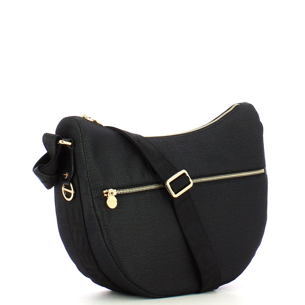Borbonese - luna middle dark black bag with pocket made of r | Italystation.com - Shop Now at italystation.com