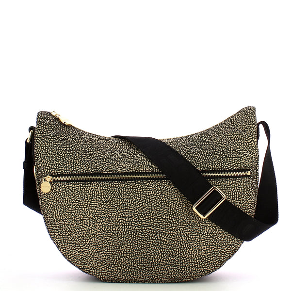 Borbonese - Luna Middle OP Natural Black Bag with pocket made of Recycled Nylon - 934108I15 - OP/NATURALE/NERO