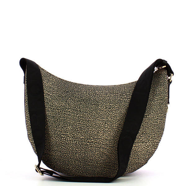 Borbonese - Luna Middle OP Natural Black Bag with pocket made of Recycled Nylon - 934108I15 - OP/NATURALE/NERO