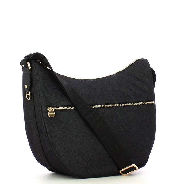 Borbonese - Luna Medium Dark Black Bag with pocket made of Recycled Nylon - 934109I15 - DARK/BLACK