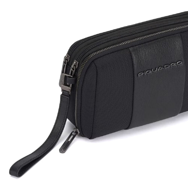 Piquadro - Pochette a due scomparti in tessuto riciclato Brief 2 - AC5940BR2R - NERO