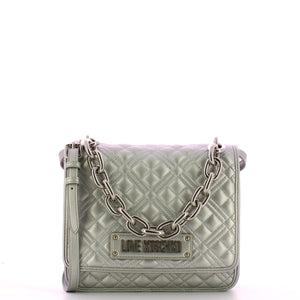 Love Moschino - Borsa a tracolla con catena Shiny Quilted Argento - JC4024PP1F - ARGENTO