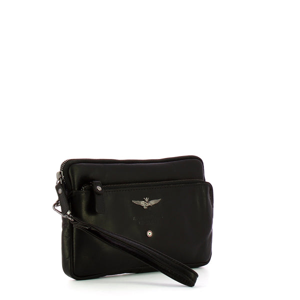 Aeronautica Militare - Pochette in pelle con tracolla - AM356 - NERO