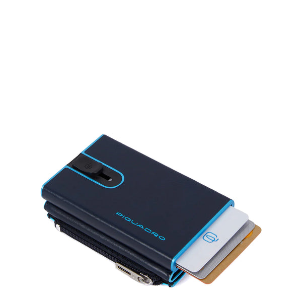 Piquadro - Porta carte di credito con Sliding System con portamonete e banconote RFID Blue Square - PP5585B2BLR - BLU2
