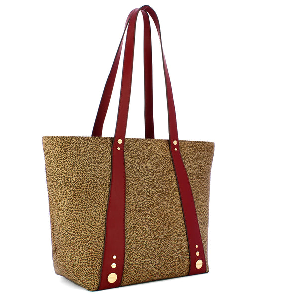 Borbonese - Shopping Bag Medium in tela rivestita OP Naturale Borgogna - 924888AN0 - OP/NATURALE/BORGOGNA