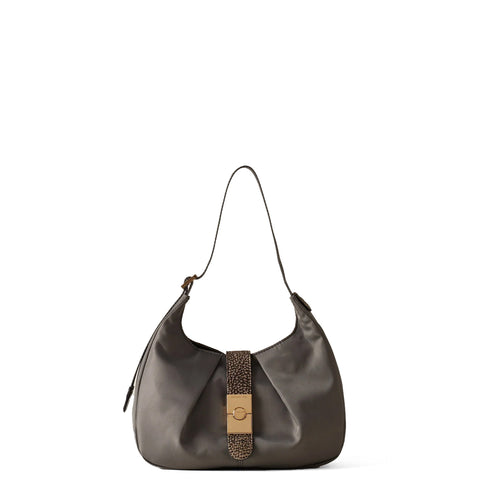 Borbonese - Hobo Bag Cortina Small in Nylon Clay Grey - 923937AQ3 - CLAY/GREY