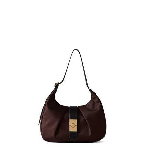 Borbonese - Hobo Bag Cortina Small Testa Moro Nero - 923937I15 - TESTA/MORO/NERO