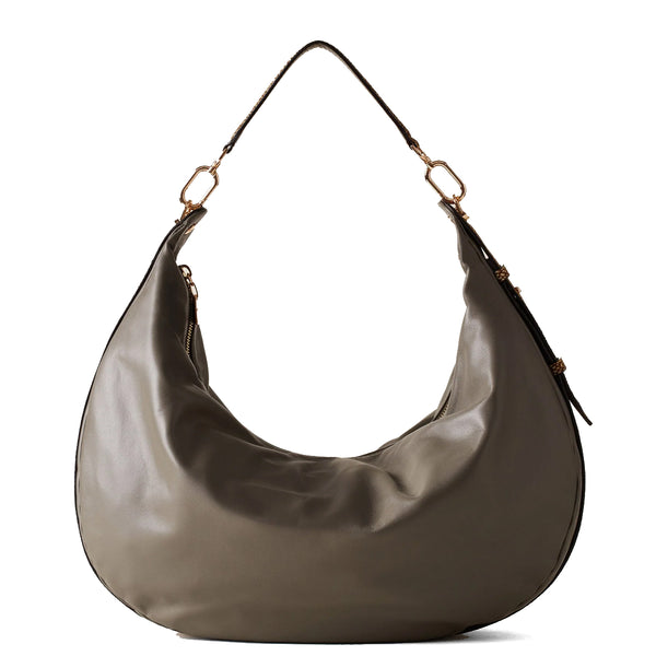 Borbonese - Hobo Bag Oyster Large Clay Grey OP Naturale - 923739AR1 - CLAY/GREY/OP/NATURALE