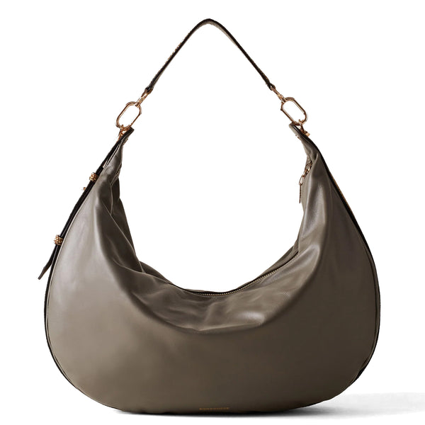 Borbonese - Hobo Bag Oyster Large Clay Grey OP Naturale - 923739AR1 - CLAY/GREY/OP/NATURALE