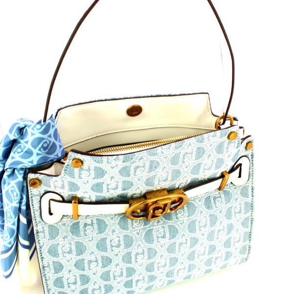 Liu Jo Liu jo - borsa a mano medium logata con foulard blue denim - aa | Italystation.com - Shop Now at italystation.com