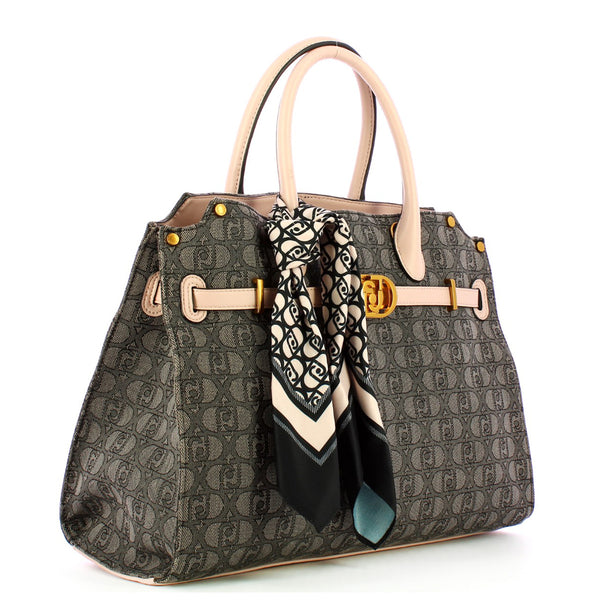 Liu Jo Liu jo - borsa a mano large logata con foulard nero - aa4011t93 | Italystation.com - Shop Now at italystation.com