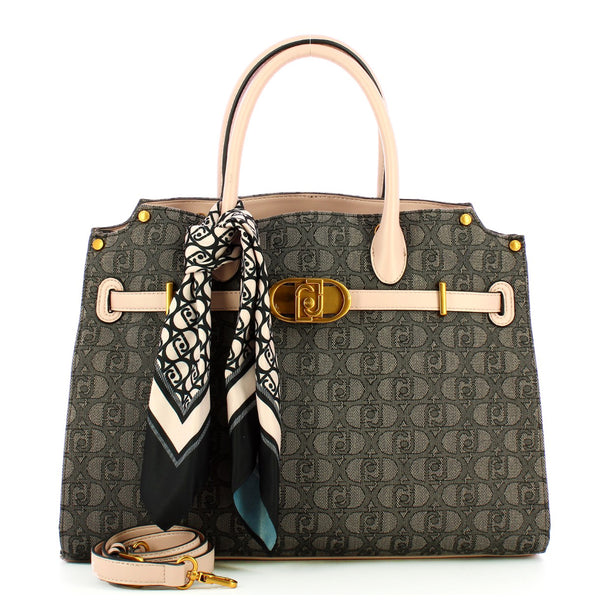 Liu Jo Liu jo - borsa a mano large logata con foulard nero - aa4011t93 | Italystation.com - Shop Now at italystation.com