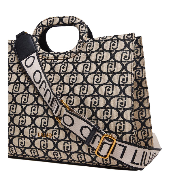 Liu Jo - Shopping Bag L Jacquard con Logo Nero - AA4122T6438 - NERO