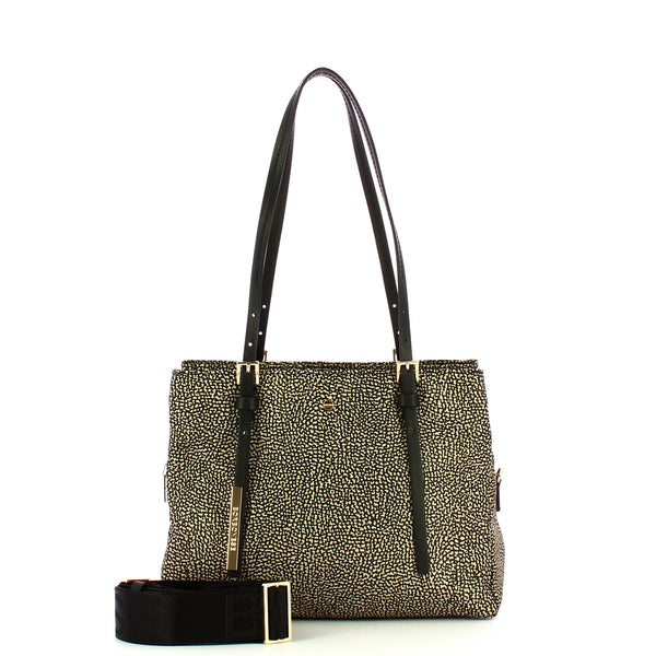 Borbonese - medium op natural black tote - 933777ah1 - op/na | Italystation.com - Shop Now at italystation.com