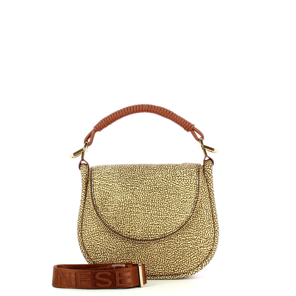 Borbonese - Horseback Small Beige Tobacco Hobo Bag - 924859AT9 - BEIGE/TOBACCO