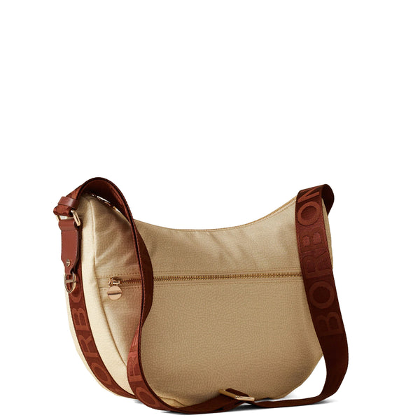 Borbonese - Luna Middle Chamomile Tobacco Bag with pocket made of Recycled Nylon - 934108I15 - CAMOMILLA/CUOIO