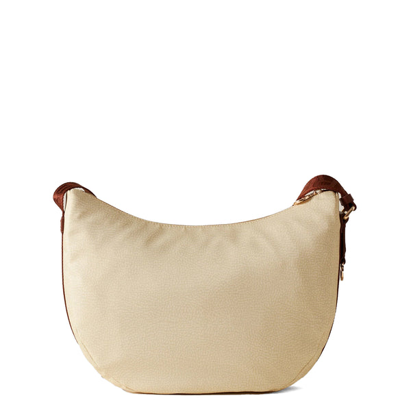 Borbonese - Luna Middle Chamomile Tobacco Bag with pocket made of Recycled Nylon - 934108I15 - CAMOMILLA/CUOIO