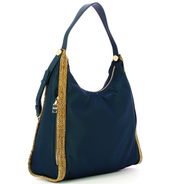 Borbonese - New Orbit Medium Prussian Blue OP Natural Hobo Bag - 924179AQ3 - BLU/PRUSSIA/OP/NATURALE