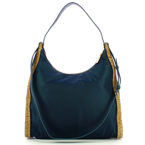 Borbonese - New Orbit Medium Prussian Blue OP Natural Hobo Bag - 924179AQ3 - BLU/PRUSSIA/OP/NATURALE