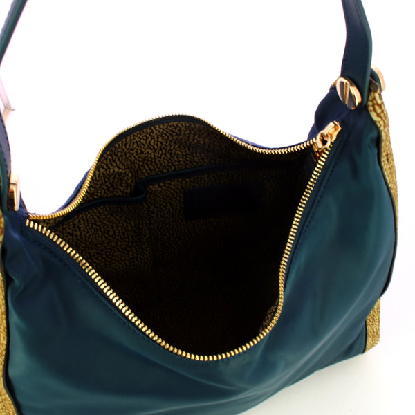 Borbonese - New Orbit Medium Prussian Blue OP Natural Hobo Bag - 924179AQ3 - BLU/PRUSSIA/OP/NATURALE